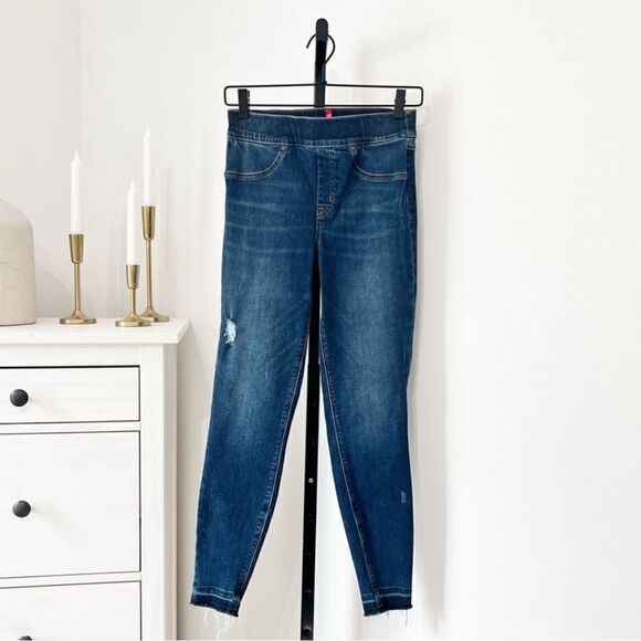 Spanx Shape and Lift high-rise distressed skinny jeans in mid wash Sz XS Petite - Picture 2 of 13